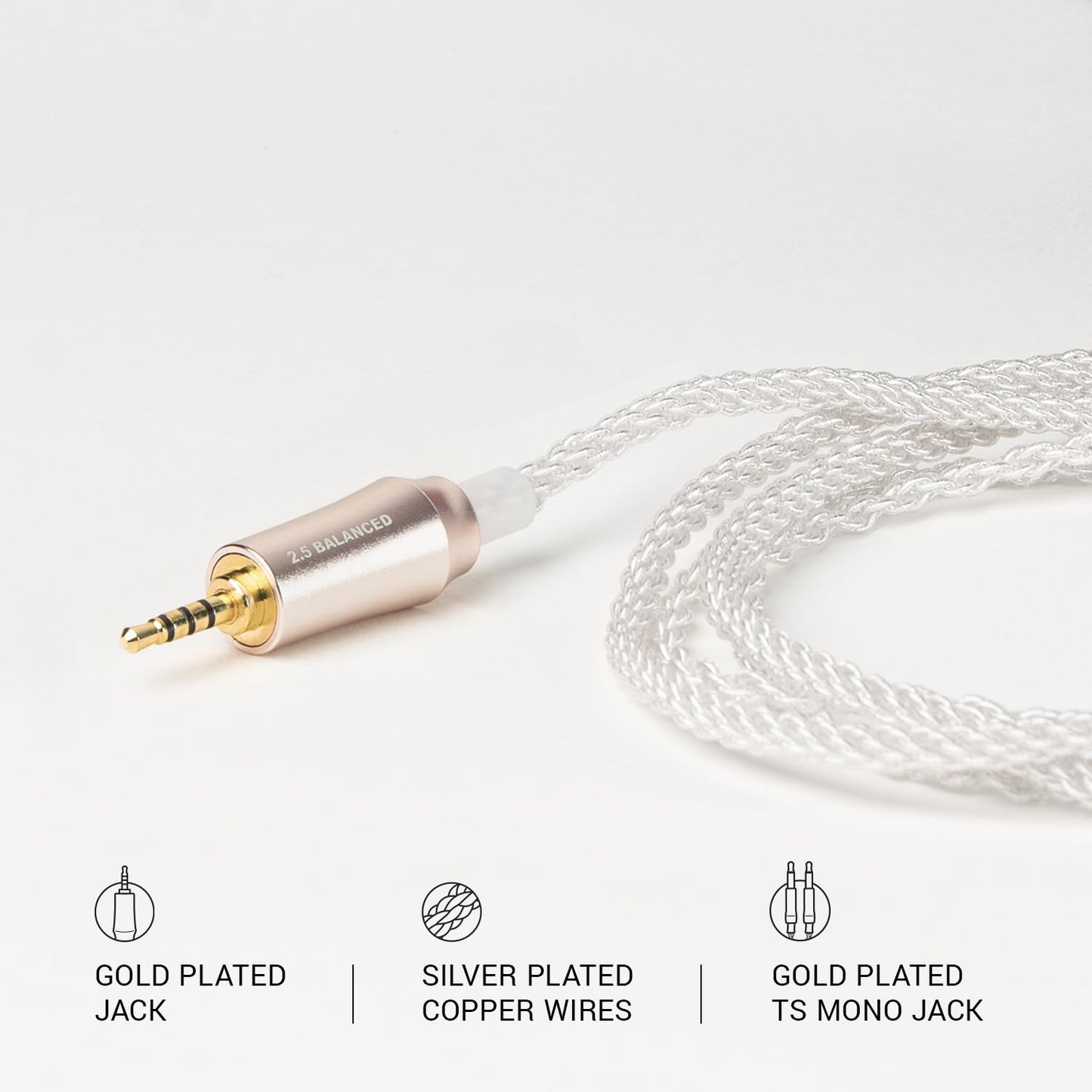 MEZE AUDIO | 99 Series Silver Plated Upgrade Balanced Cable 2.5mm Jack | Headphones HiFi Cable Replacement 2.5mm Male to Dual TS Mono 3.5mm Male Connector Plug | Cable Length 1.2m/3.9ft