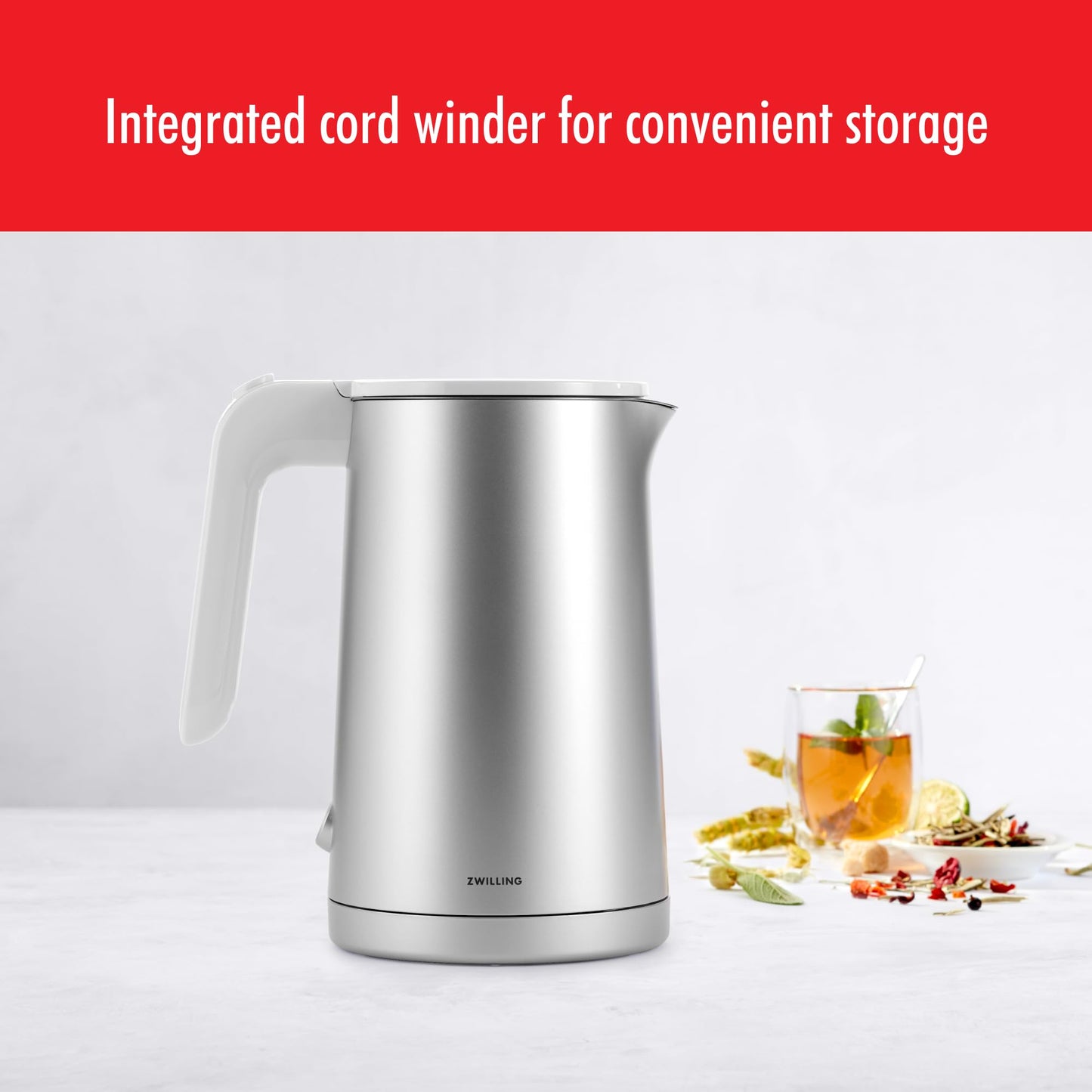 ZWILLING Enfinigy Cool Touch 1-Liter Electric Kettle, Cordless Tea Kettle & Hot Water - Silver