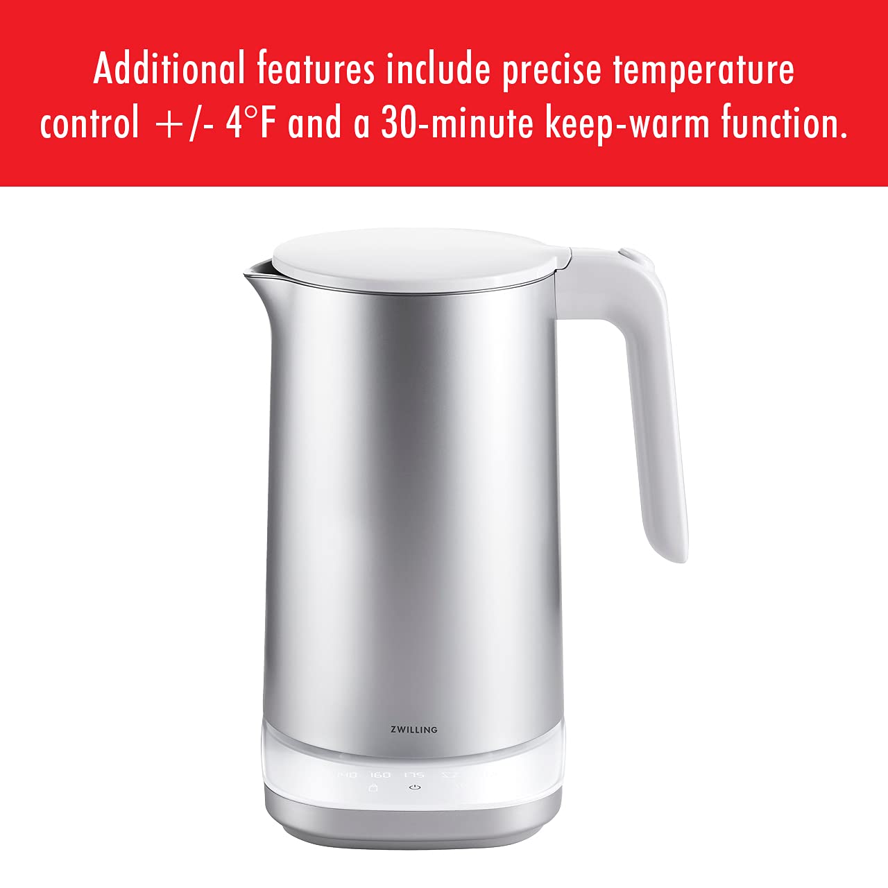 ZWILLING Enfinigy Cool Touch 1.5-Liter Electric Kettle Pro, Cordless Tea Kettle & Hot Water, Silver