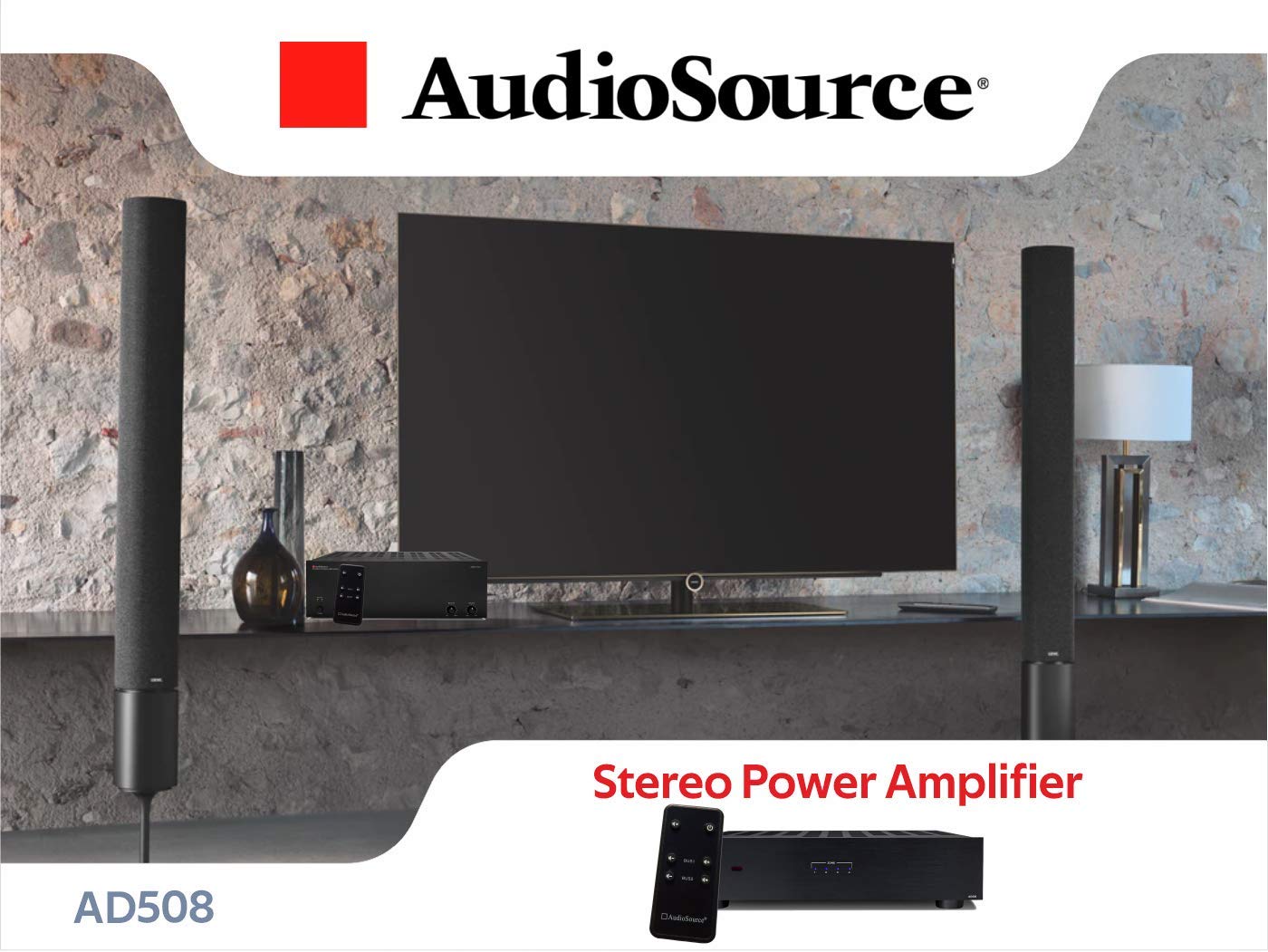 AudioSource Digital Amplifier, 8 Channels Stereo Versatility D Amplifier AD508 for Home Sound Systems (Renewed)