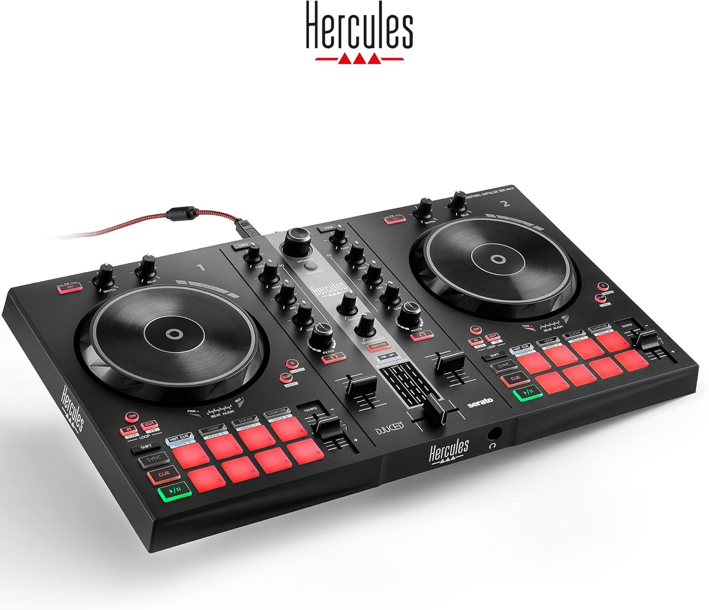 Hercules DJControl Inpulse 300 MK2 ? USB DJ controller ? 2 decks with 16 pads and built-in sound card ? DJ software and tutorials included