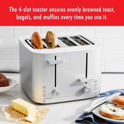 Zwilling Enfinigy 4 Slice Toaster with Extra Wide 1.5" Slots for Bagels + 7 Toast Settings