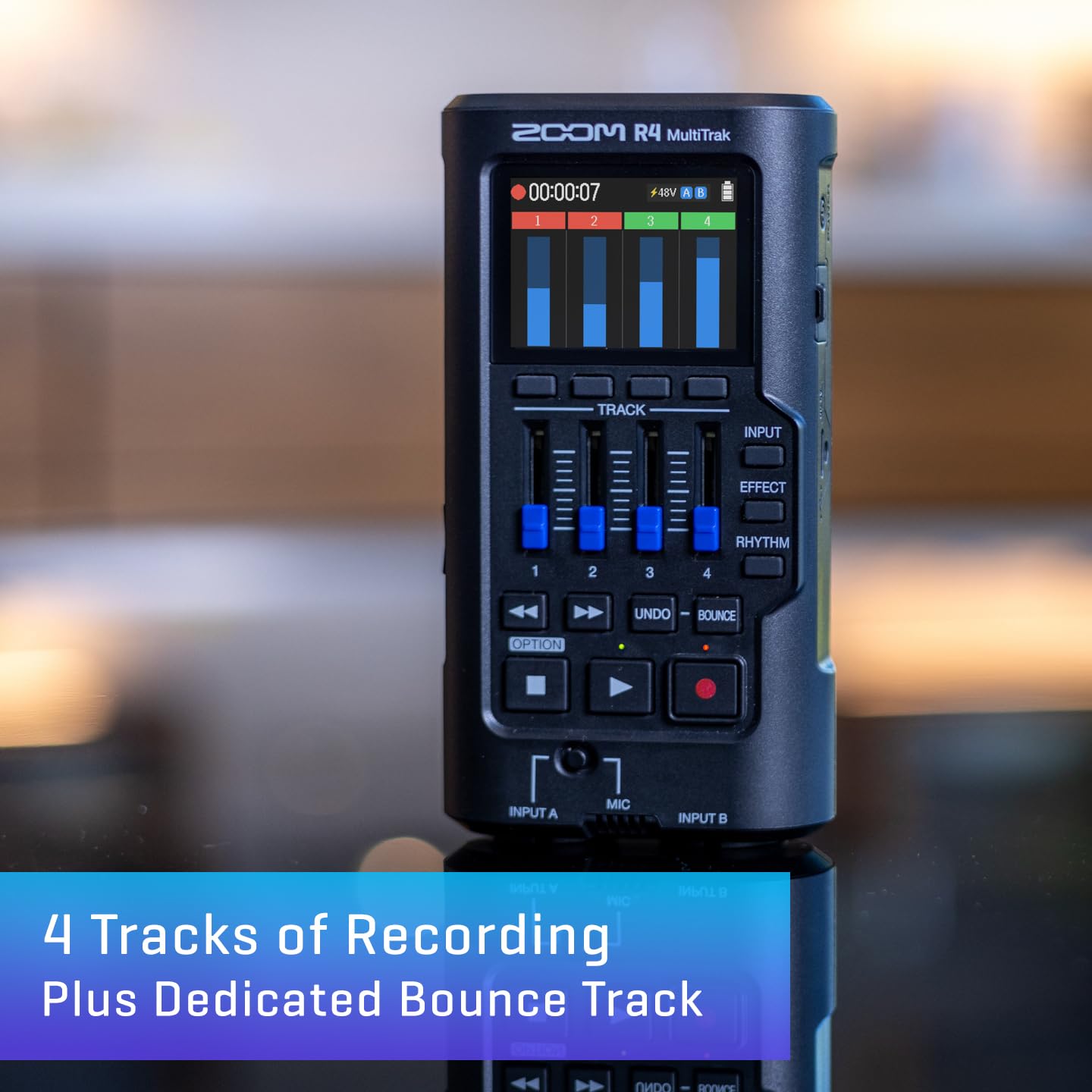 Zoom R4 MultiTrak 32-Bit Float Recorder with Stereo Bouncing, 2 XLR/Combo Inputs, Built-In Microphone, Effects, Rhythms, Battery Powered, and Audio Interface