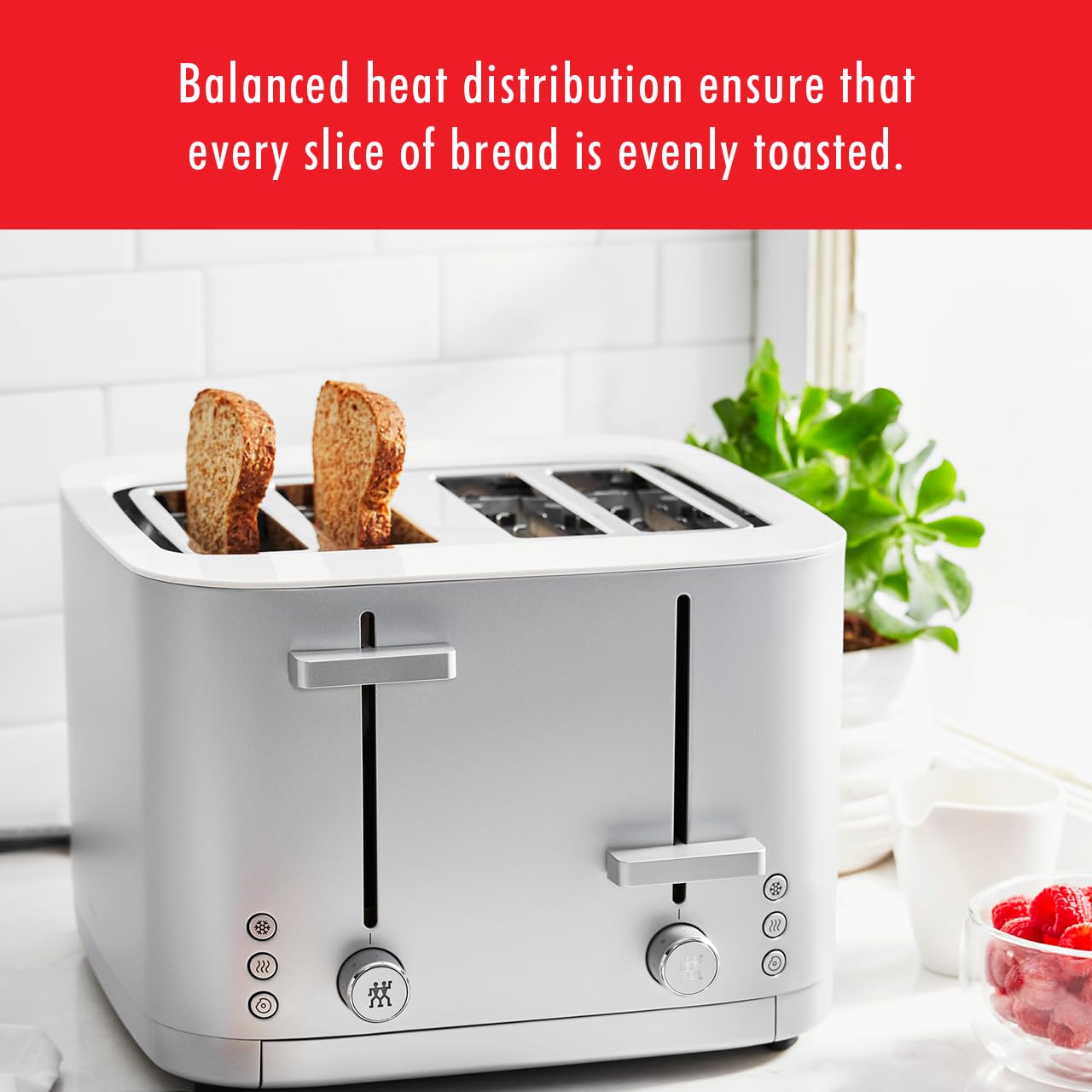 Zwilling Enfinigy 4 Slice Toaster with Extra Wide 1.5" Slots for Bagels + 7 Toast Settings