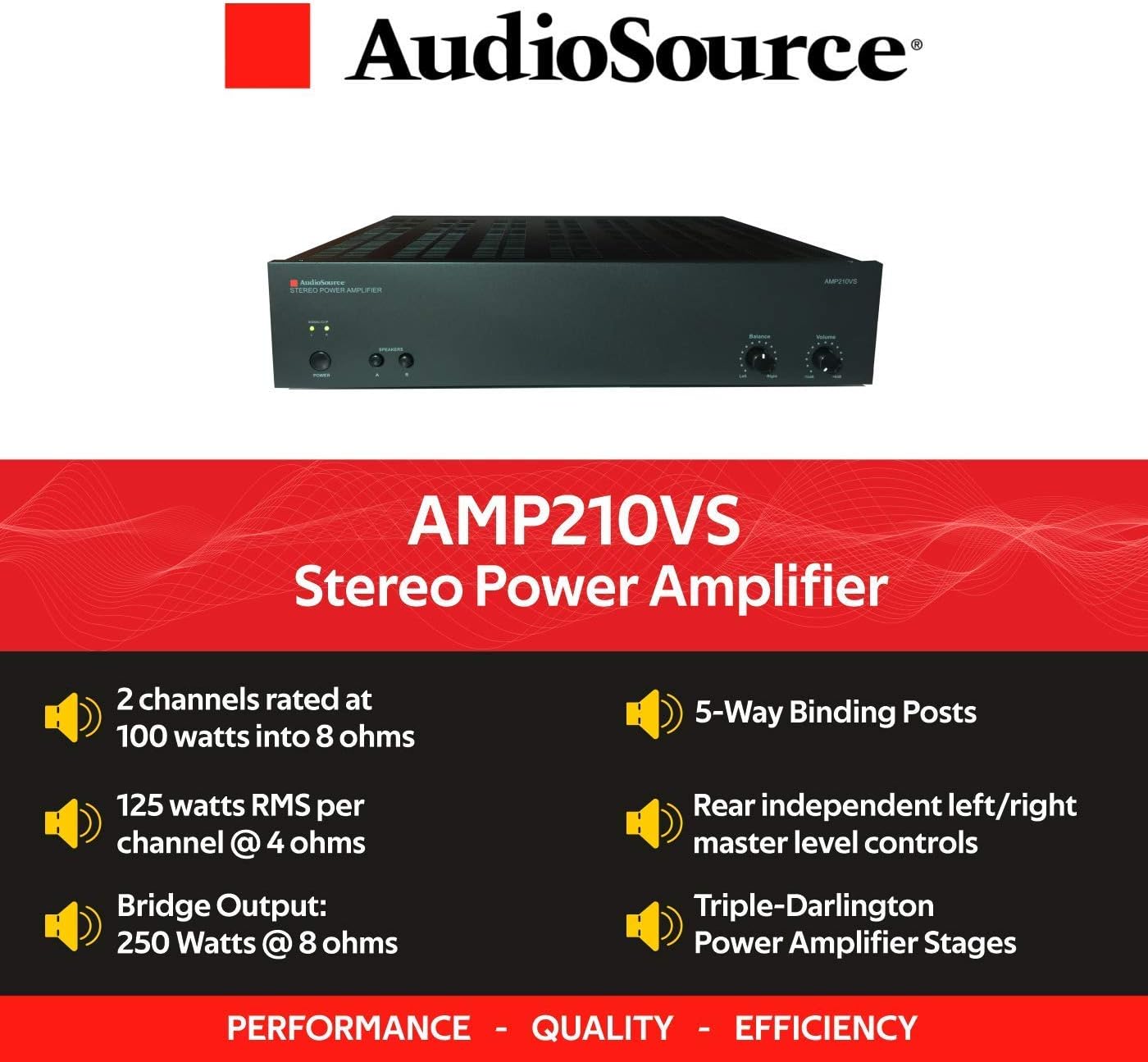 AudioSource Analog Amplifier, Stereo Power A Amplifier AMP210VS for Home Sound Systems (Renewed)