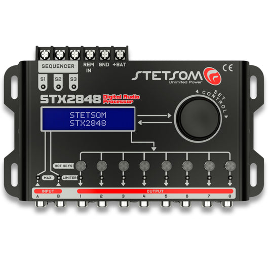 Stetsom STX 2848 DSP Crossover & Equalizer 8 Channel Full Digital Signal Processor (Sequencer) 2.8 Remote Relay