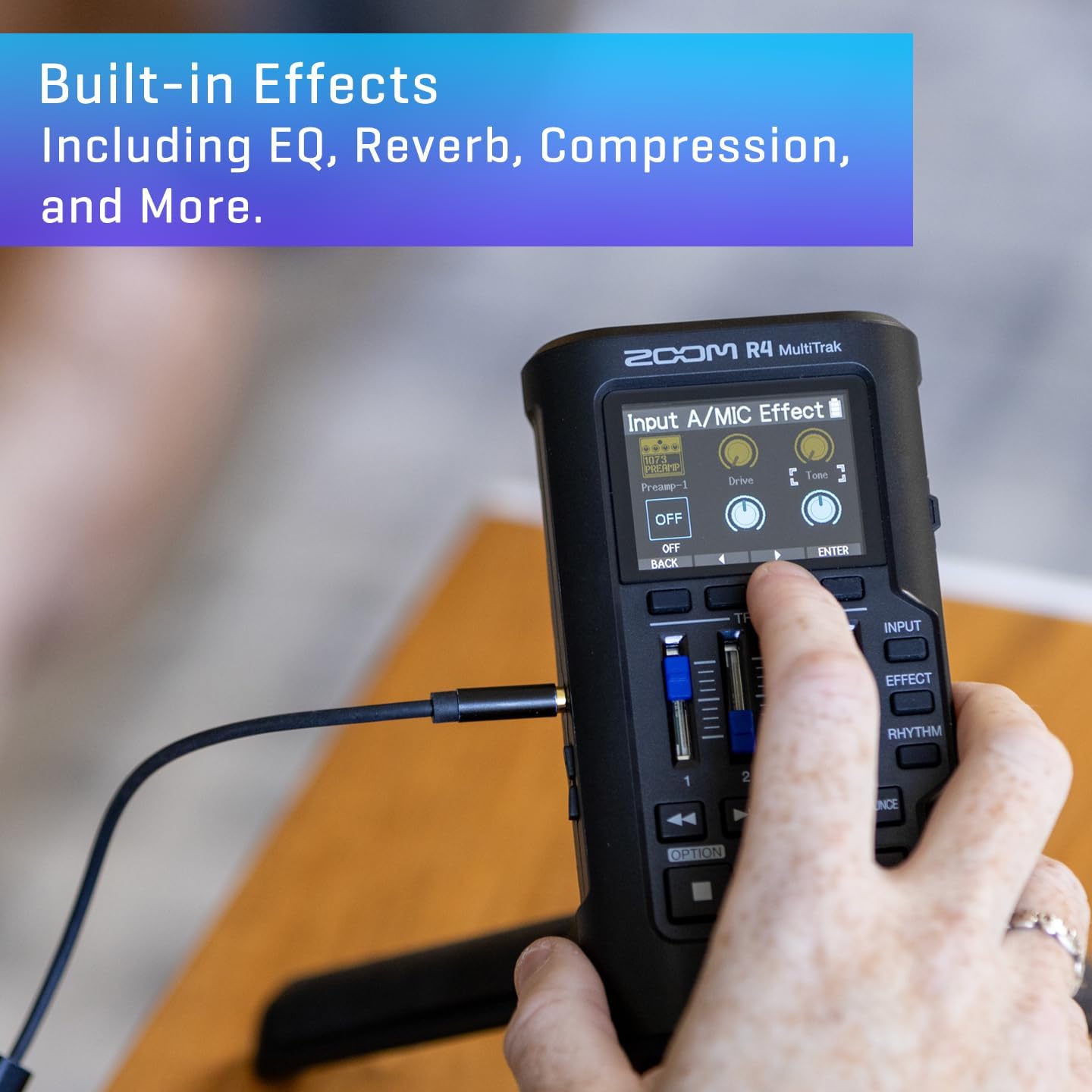 Zoom R4 MultiTrak 32-Bit Float Recorder with Stereo Bouncing, 2 XLR/Combo Inputs, Built-In Microphone, Effects, Rhythms, Battery Powered, and Audio Interface