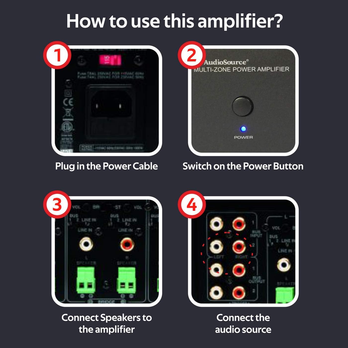 AudioSource Analog Amplifier, Stereo More Versatility A Amplifier AMP1200VS for Home Sound Systems (Renewed)