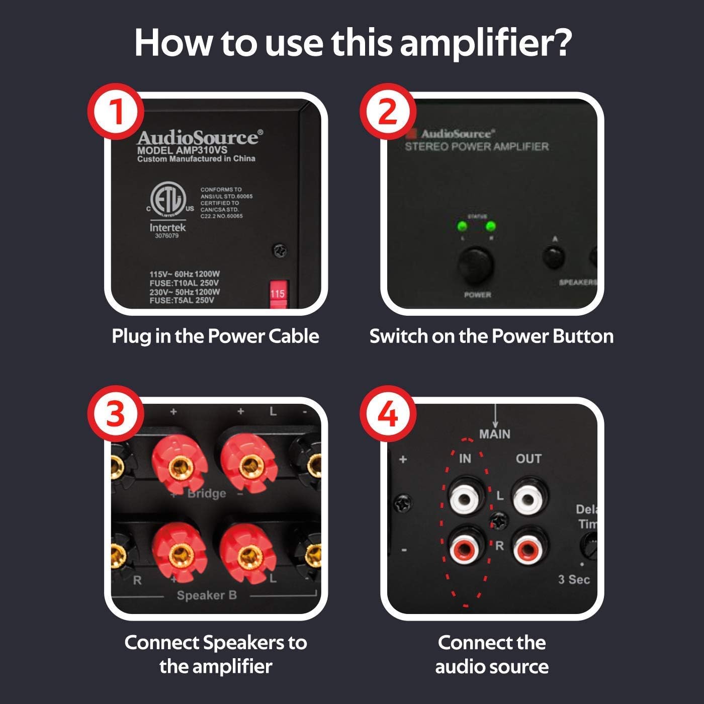 AudioSource Analog Amplifier, Stereo Power A Amplifier AMP210VS for Home Sound Systems (Renewed)