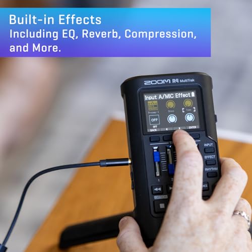 Zoom R4 MultiTrak 32-Bit Float Recorder with Stereo Bouncing, 2 XLR/Combo Inputs, Built-In Microphone, Effects, Rhythms, Battery Powered, and Audio Interface