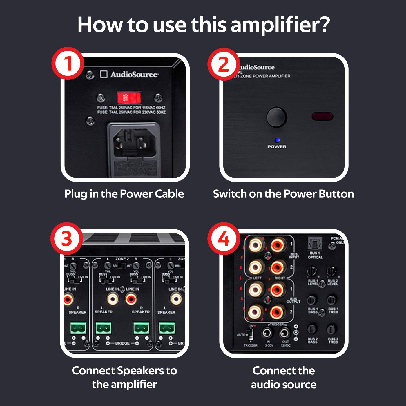 AudioSource Digital Amplifier, 8 Channels Stereo Versatility D Amplifier AD508 for Home Sound Systems (Renewed)