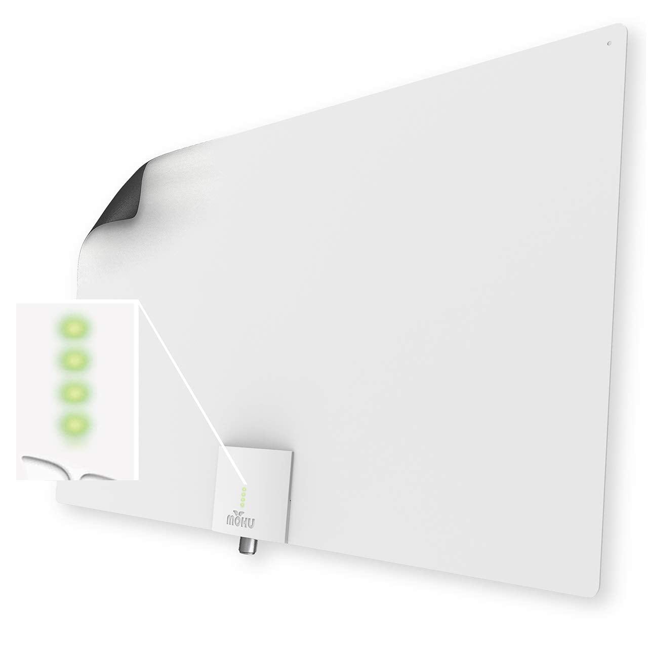 Mohu Leaf Supreme Pro Paper-Thin Indoor TV Antenna, Amplified, UHF VHF, 65-Mile Range, Multi-Directional ? w/ 12 ft. Cable, Signal Indicator