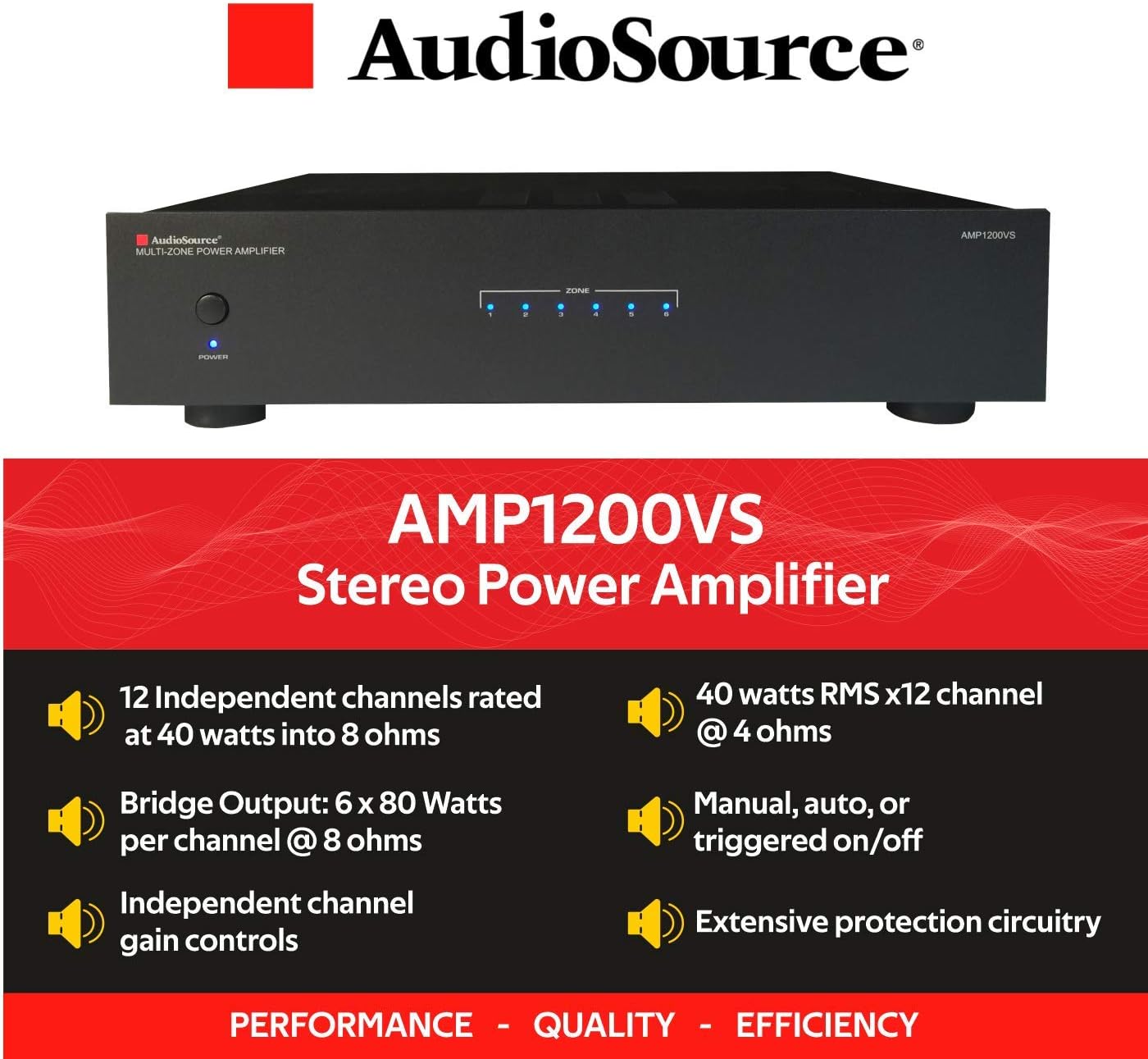 AudioSource Analog Amplifier, Stereo More Versatility A Amplifier AMP1200VS for Home Sound Systems (Renewed)