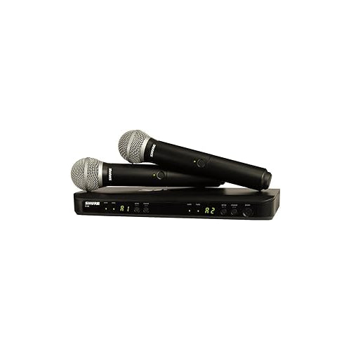 Shure BLX288/PG58 Wireless Microphone System for Two Performers with BLX88 Dual Channel Receiver and Two BLX2 Handheld Transmitters with PG58 Mic Capsules for Lead and Backup Vocals - J11 Band