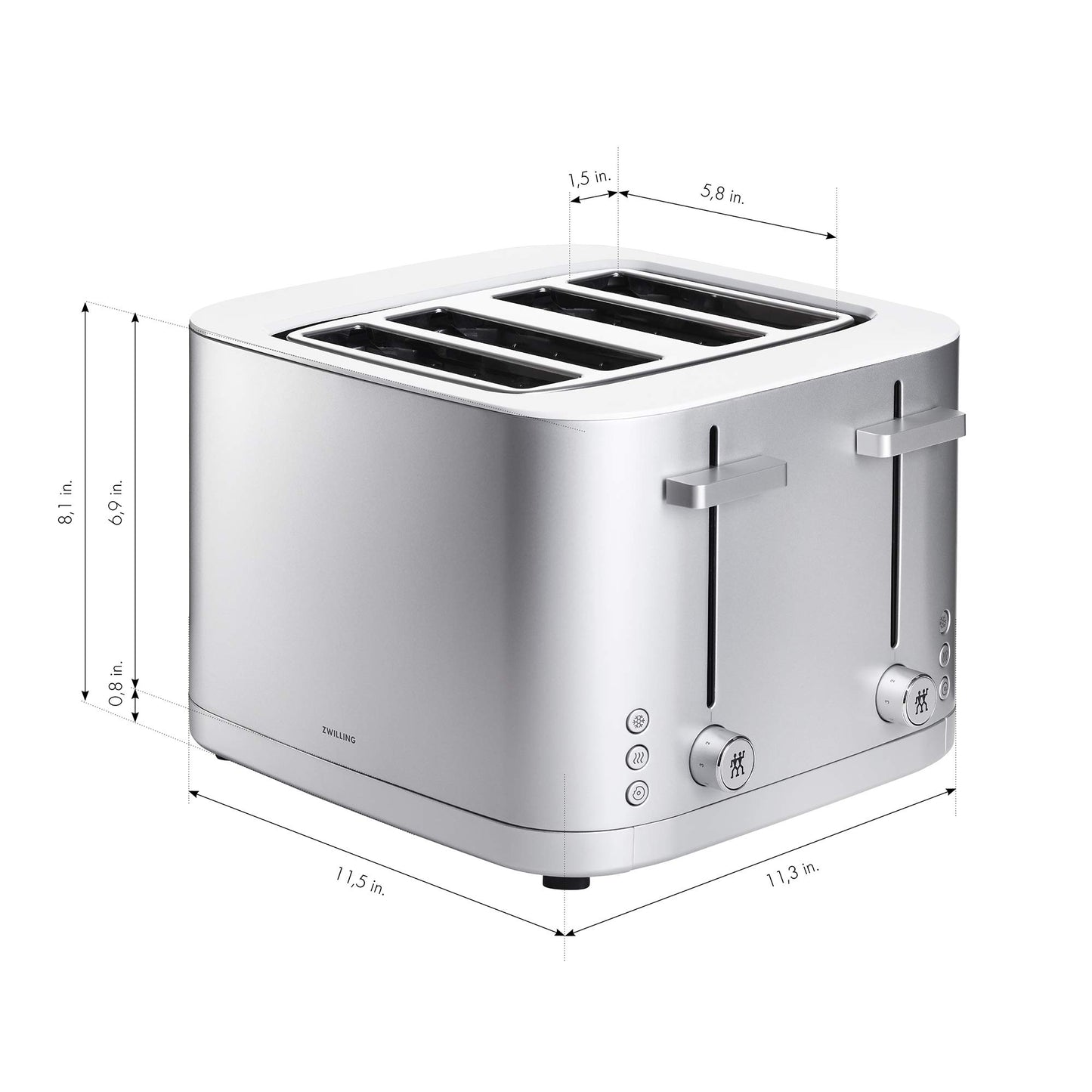 Zwilling Enfinigy 4 Slice Toaster with Extra Wide 1.5" Slots for Bagels + 7 Toast Settings