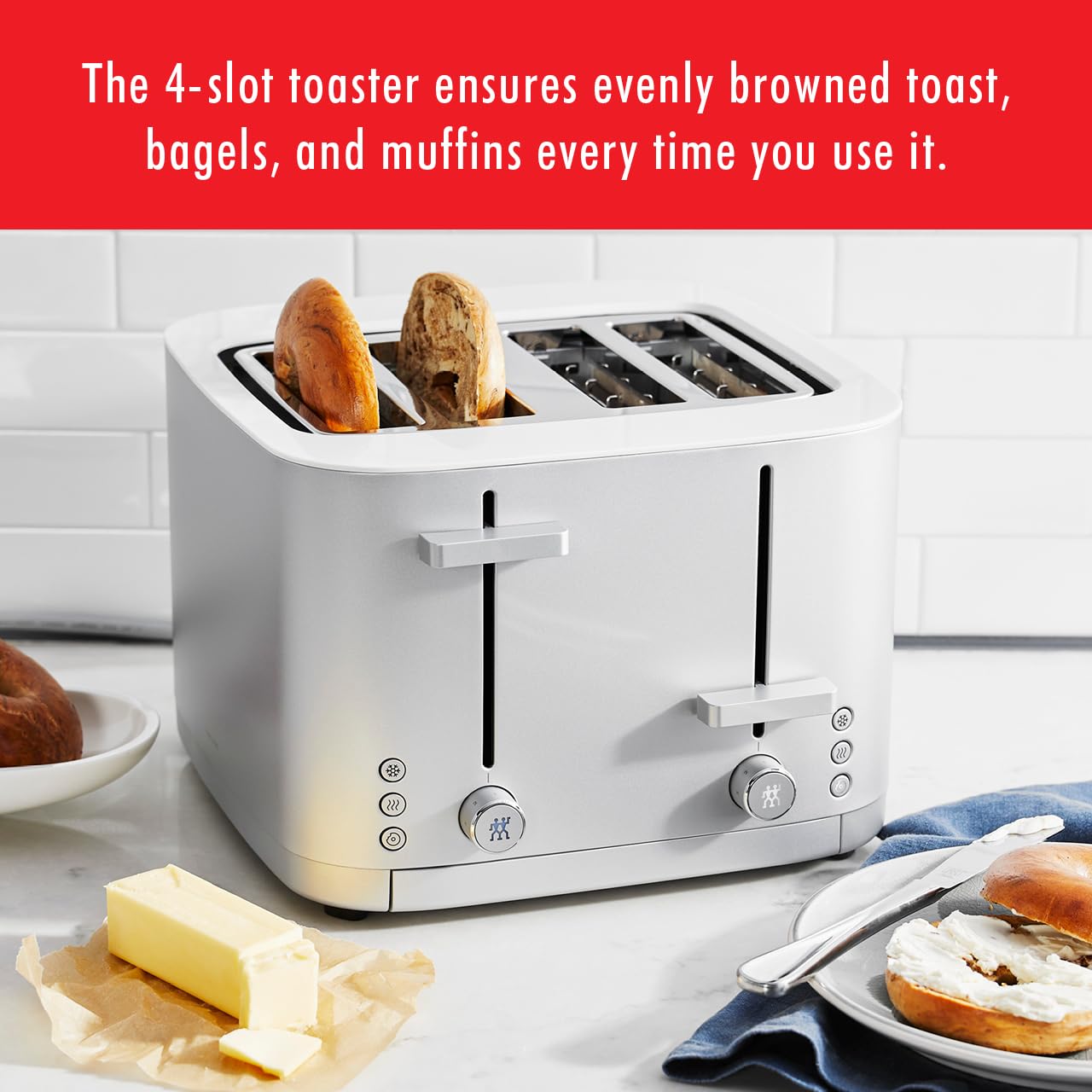 Zwilling Enfinigy 4 Slice Toaster with Extra Wide 1.5" Slots for Bagels + 7 Toast Settings