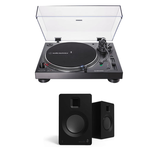 Audio-Technica AT-LP120XBT-USB Wireless Turntable (Black) with Kanto TUK Matte Black Powered Speakers - Bundle -  - electronicsexpo.com