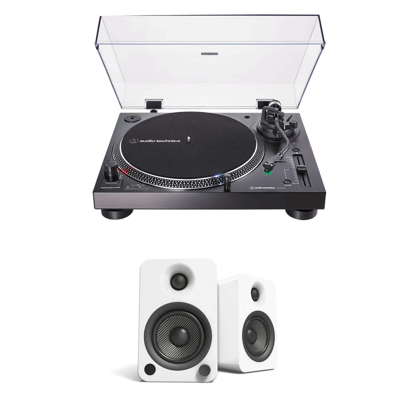 Audio-Technica AT-LP120XBT-USB Wireless Turntable with Kanto YU4 Matte White Powered Speakers (Bundle)