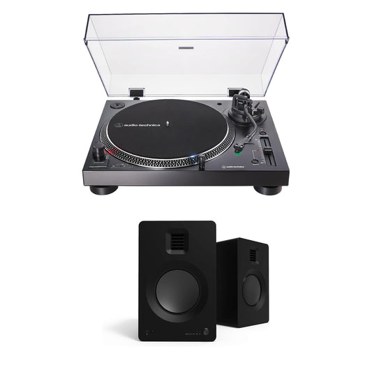 Audio-Technica AT-LP120XUSB-BK Turntable (Analog & USB) Convert Vinyl to Digital (Black) with Kanto TUK Matte Black Powered Speakers - Bundle -  - electronicsexpo.com