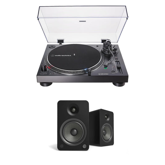 Audio-Technica AT-LP120XUSB-BK Turntable (Analog & USB) Convert Vinyl to Digital (Black) with Kanto YU6 Matte Black Powered Speakers - Bundle -  - electronicsexpo.com