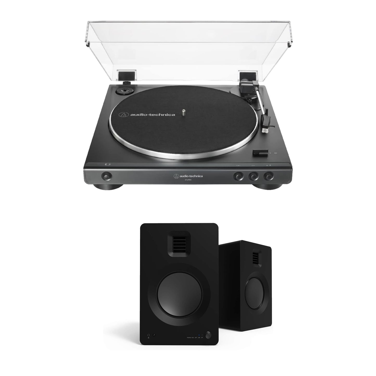 Audio-Technica AT-LP60X-BK Turntable, (Black) with  Kanto TUK Matte Black Powered Speakers - Bundle -  - electronicsexpo.com