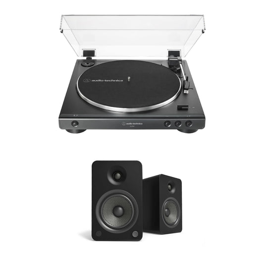 Audio-Technica AT-LP60X-BK Turntable, (Black) with  Kanto YU6 Matte Black Powered Speakers - Bundle -  - electronicsexpo.com