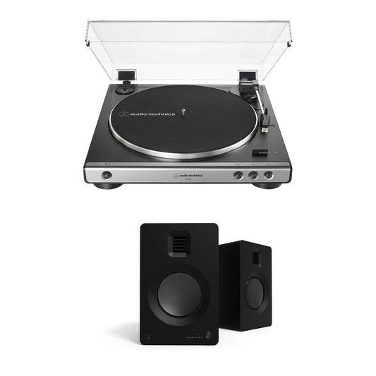 Audio-Technica AT-LP60X-GM Turntable (Gunmetal/Black) with Kanto TUK Matte Black Powered Speakers - Bundle -  - electronicsexpo.com