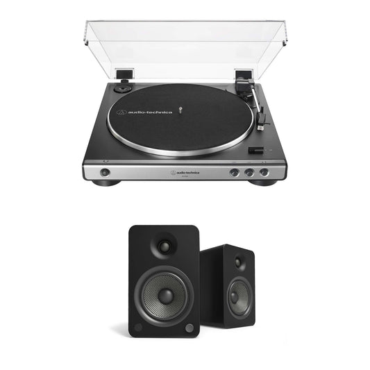 Audio-Technica AT-LP60X-GM Turntable (Gunmetal/Black) with Kanto YU6 Matte Black Powered Speakers - Bundle -  - electronicsexpo.com