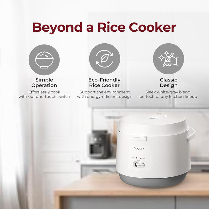 Cuckoo CR-1095 10 Cups Basic Electric Rice Cooker and Warmer, Nonstick Inner Pot (White/Gray)