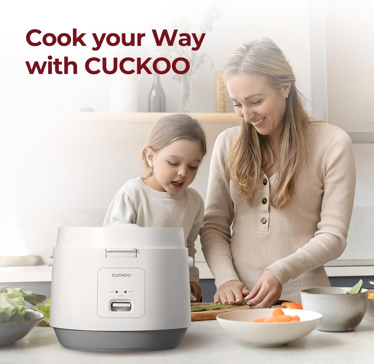 Cuckoo CR-1095 10 Cups Basic Electric Rice Cooker and Warmer, Nonstick Inner Pot (White/Gray)