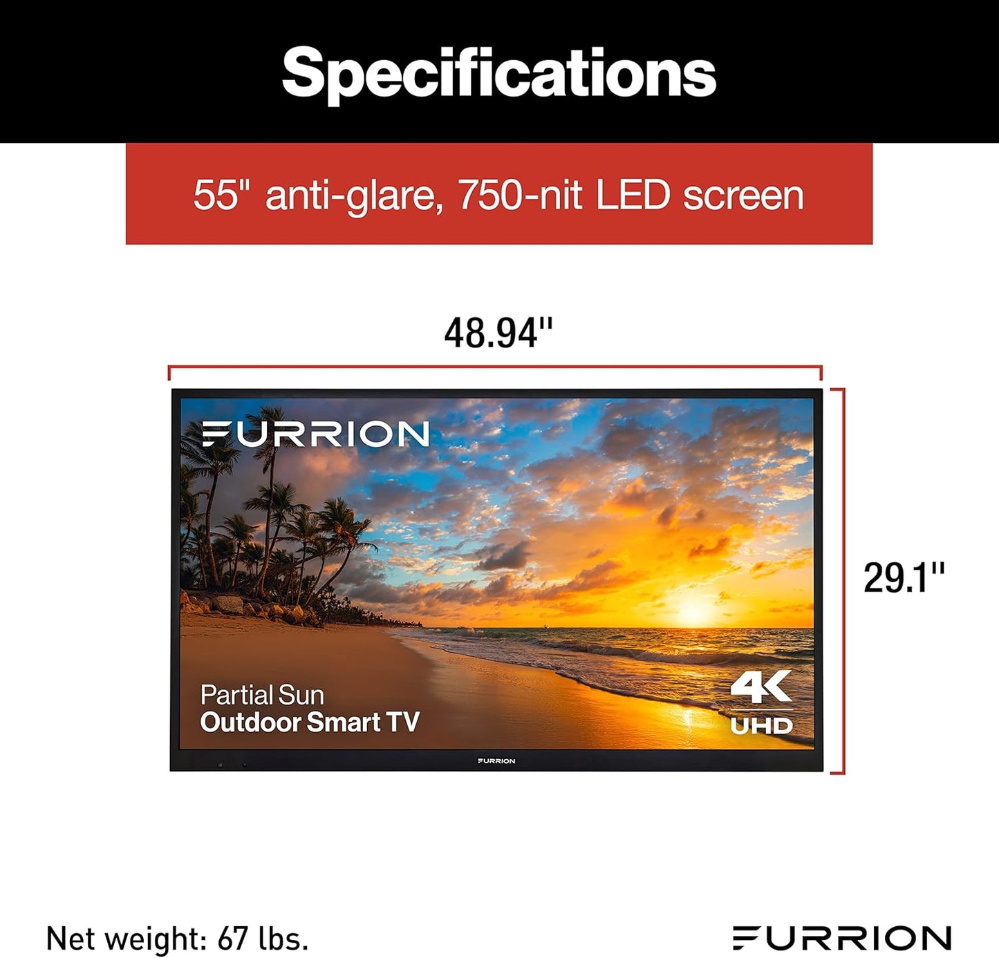 Furrion Aurora FDUP55CSA 55" Partial-Sun Outdoor Smart 4K LED UHD TV with HDR