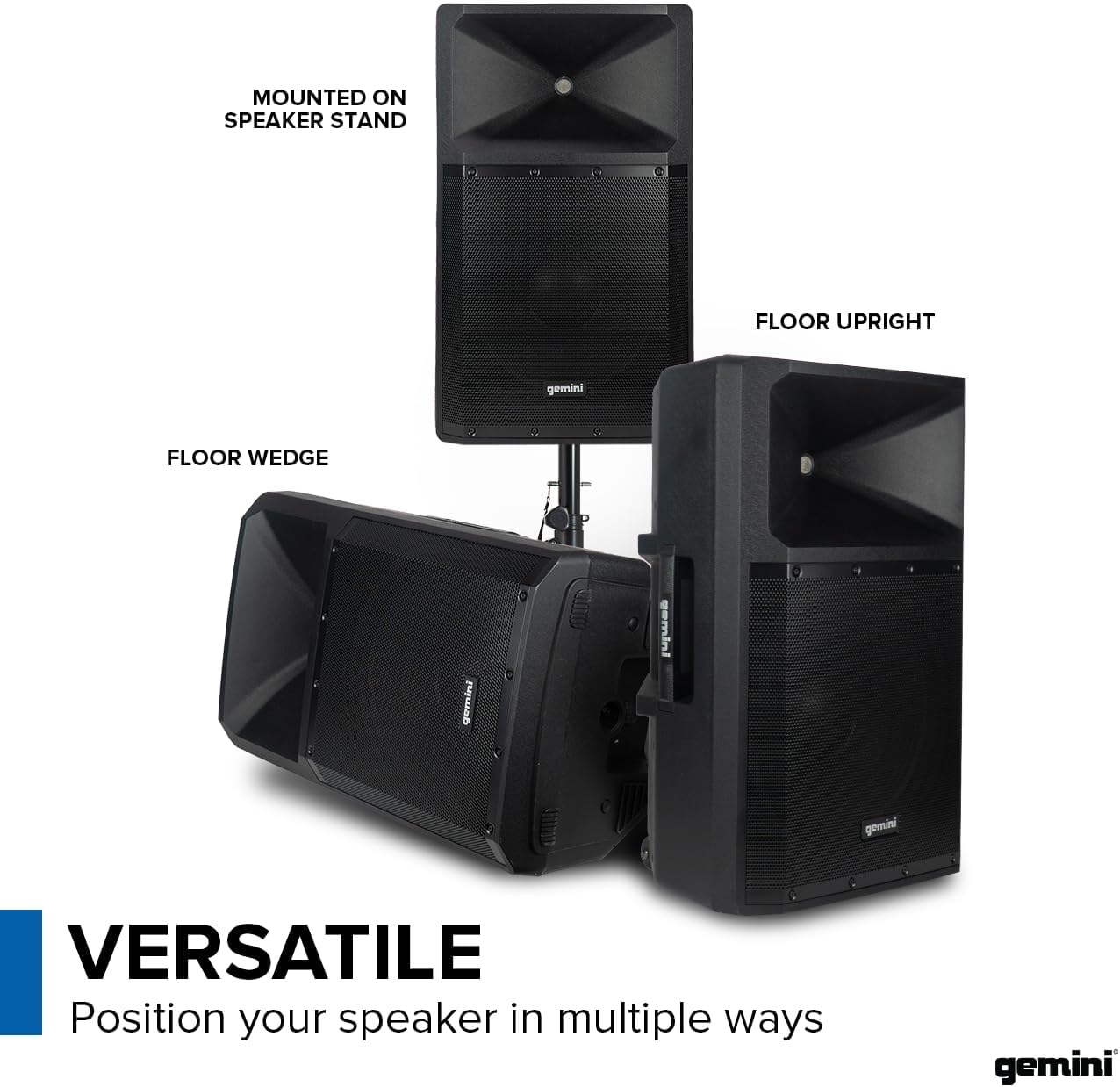 Gemini Sound GSP-2200 Elite 2200W 15" Active DJ PA Speaker with Bluetooth Stereo and Integrated 3-Channel Mixer