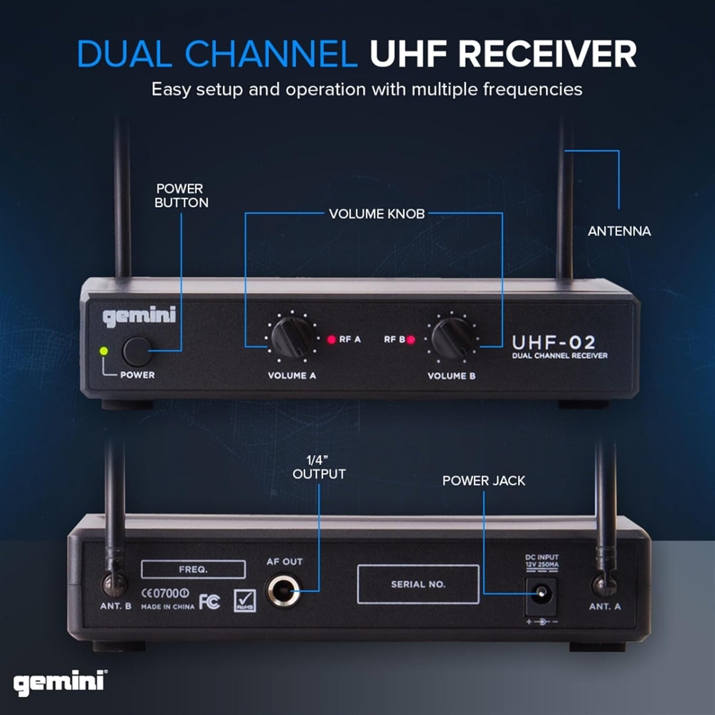 Gemini UHF-02M S12 Dual Wireless Handheld Microphone System