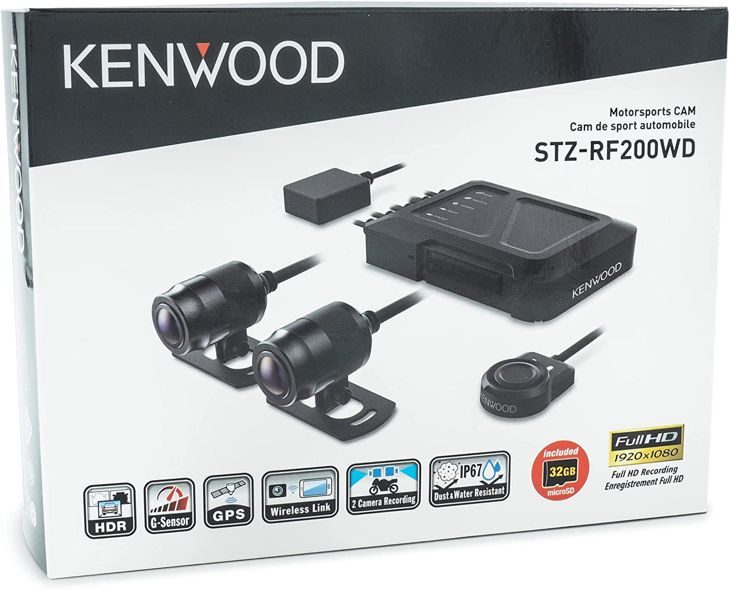 Kenwood STZ-RF200WD Motorsports Two-Camera 1080p Dual Dash Action-Camera System with WiFi, GPS, G-Sensor Loop, 32GB