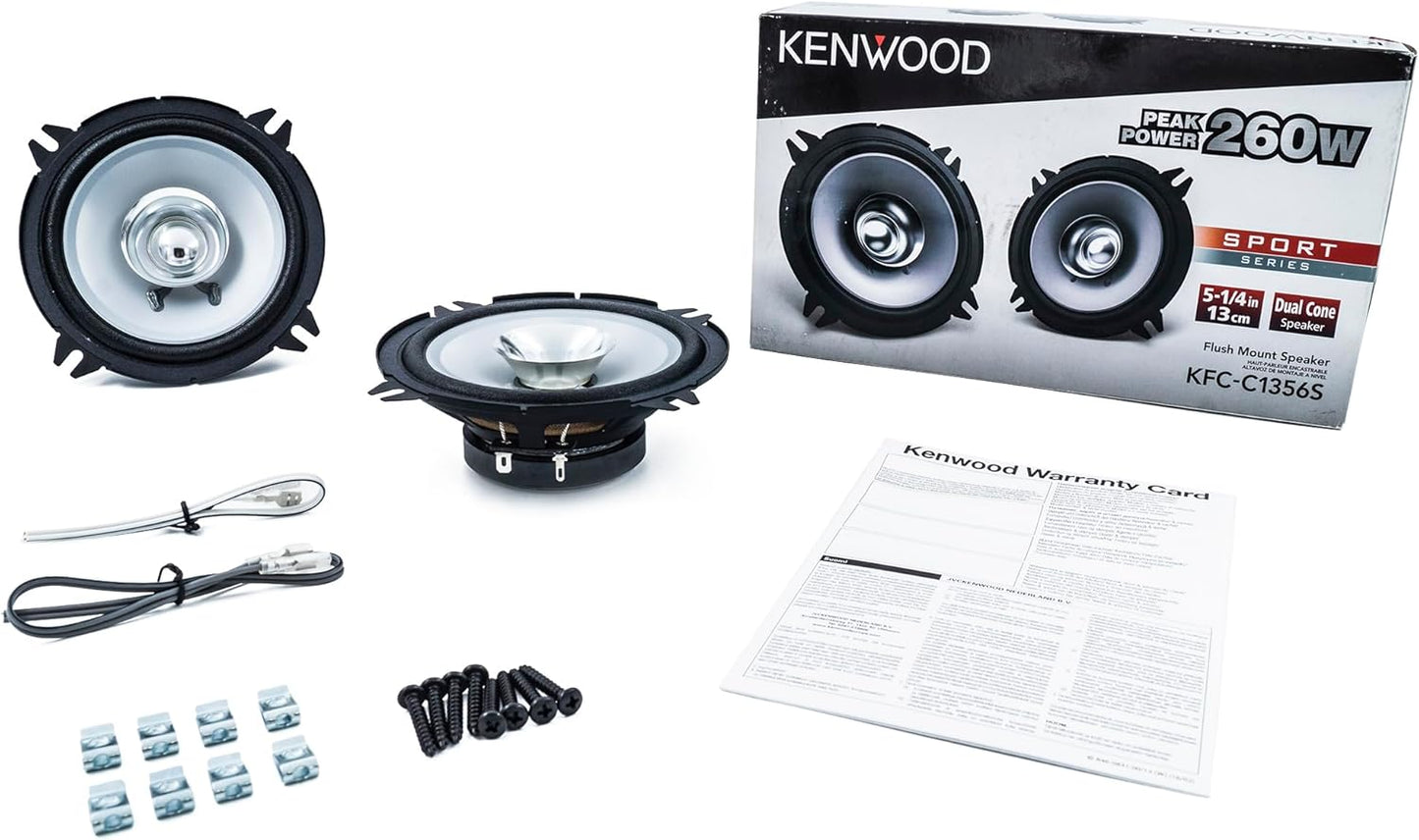 Kenwood KFC-C1356S 250 Watt 5.25" Dual Cone Stereo Car Audio Speakers (Pair)