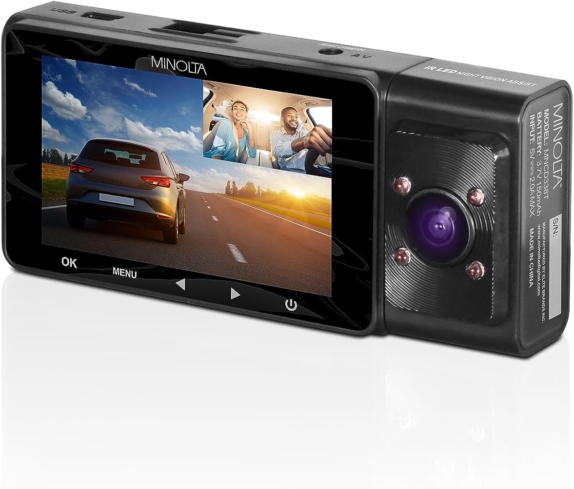 Minolta MNCD338T 3-Channel 1080P Dash Camera with 3.0" LCD Rear Camera