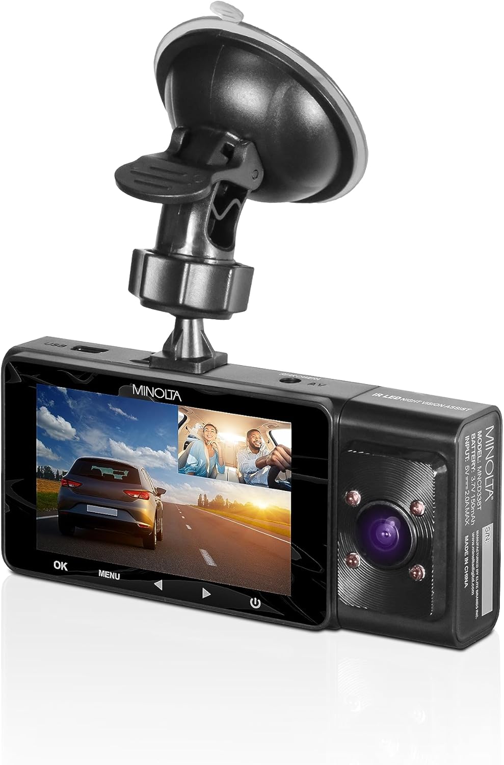 Minolta MNCD338T 3-Channel 1080P Dash Camera with 3.0" LCD Rear Camera
