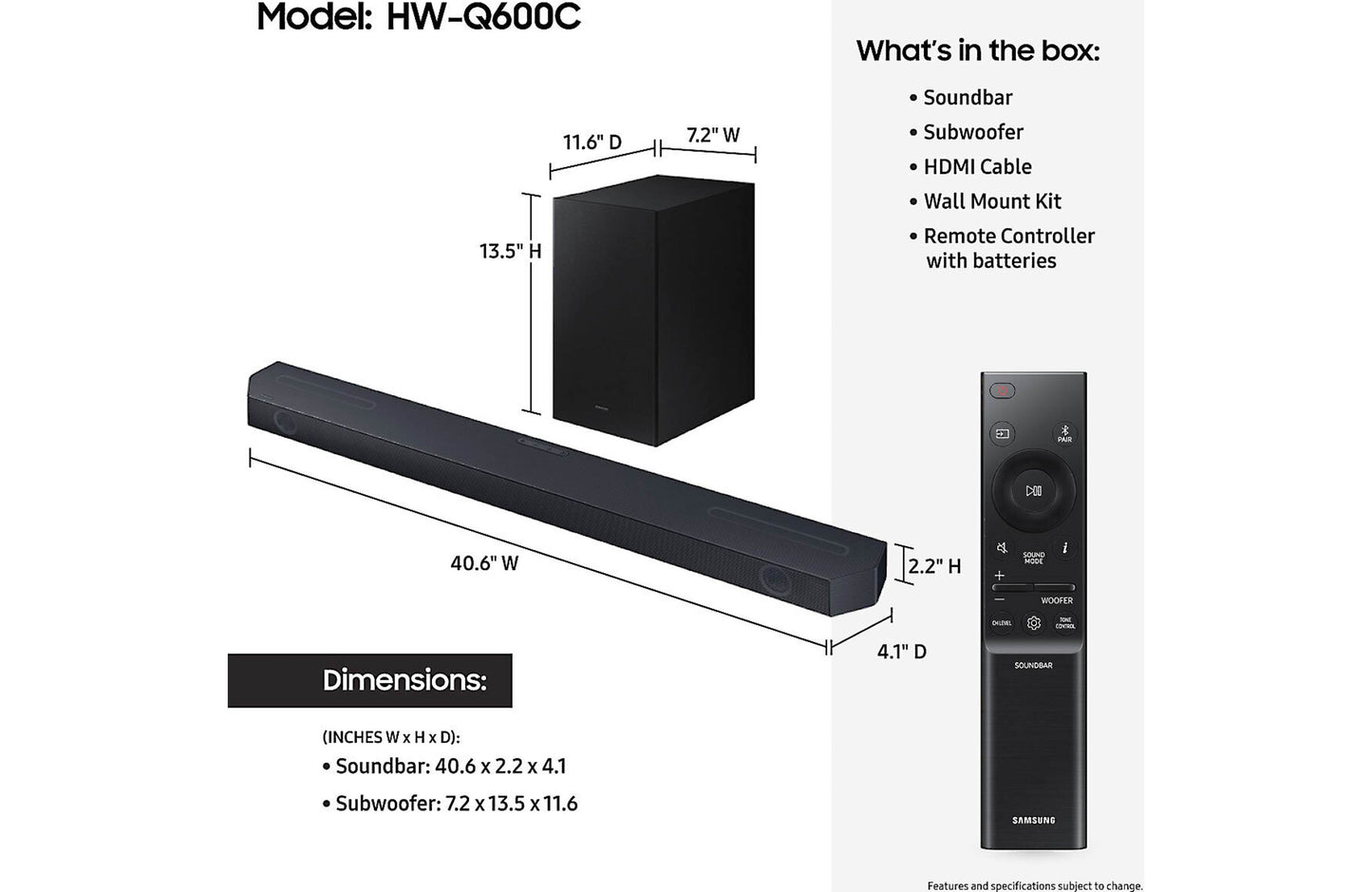 Samsung HW-Q600C Powered 3.1.2-Channel Sound Bar and Wireless Subwoofer System