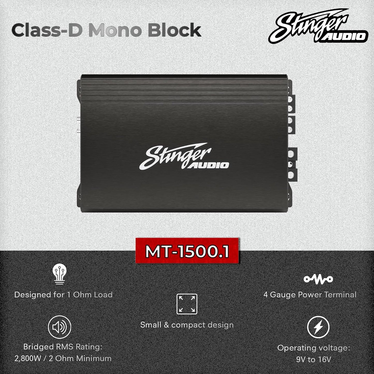 Stinger Audio MT-1500.1 1,500 Watt (RMS) Class D Monoblock Car Audio Amplifier