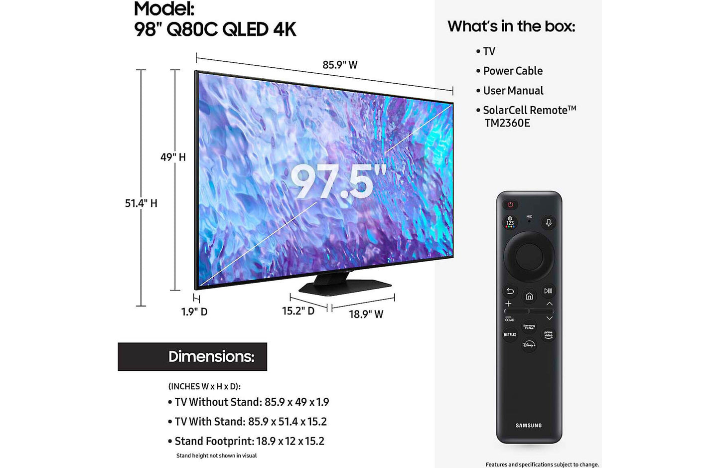 Samsung QN98Q80C 98" Q80C 4K Smart QLED UHD TV with HDR