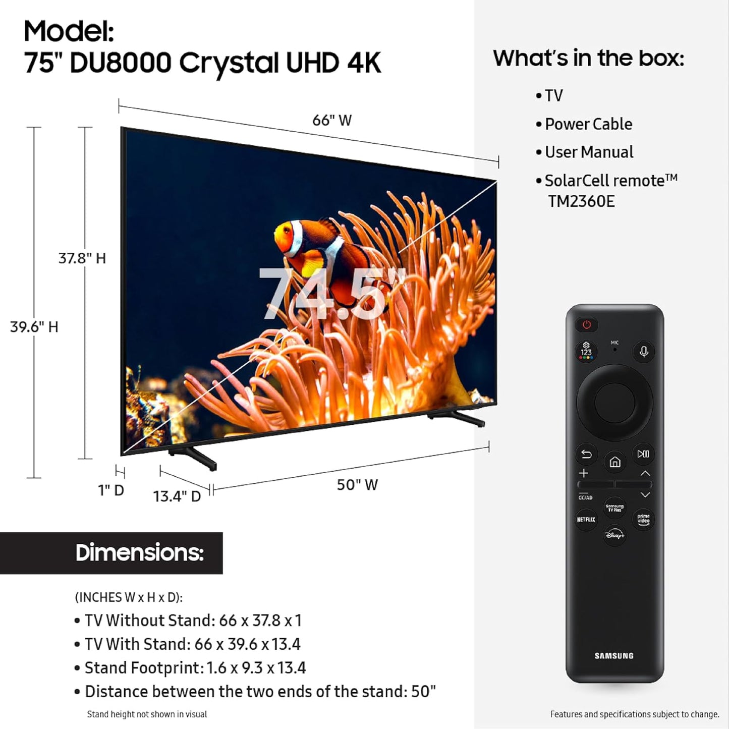 Samsung DU8000 75” Crystal UHD Smart Tizen TV (2024)