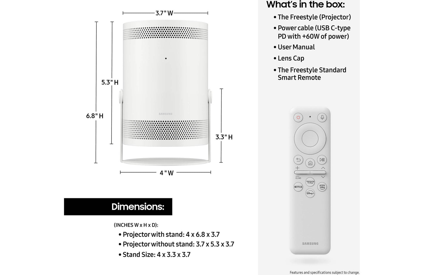 Samsung The Freestyle Gen 2 Portable Smart Projector for Playing Movies, Shows, and Games Anywhere