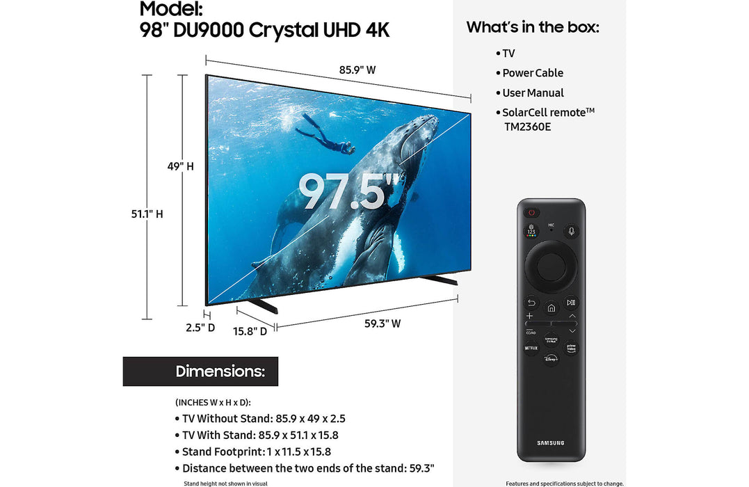 Samsung UN98DU9000 98" 4K Smart LED TV with HDR