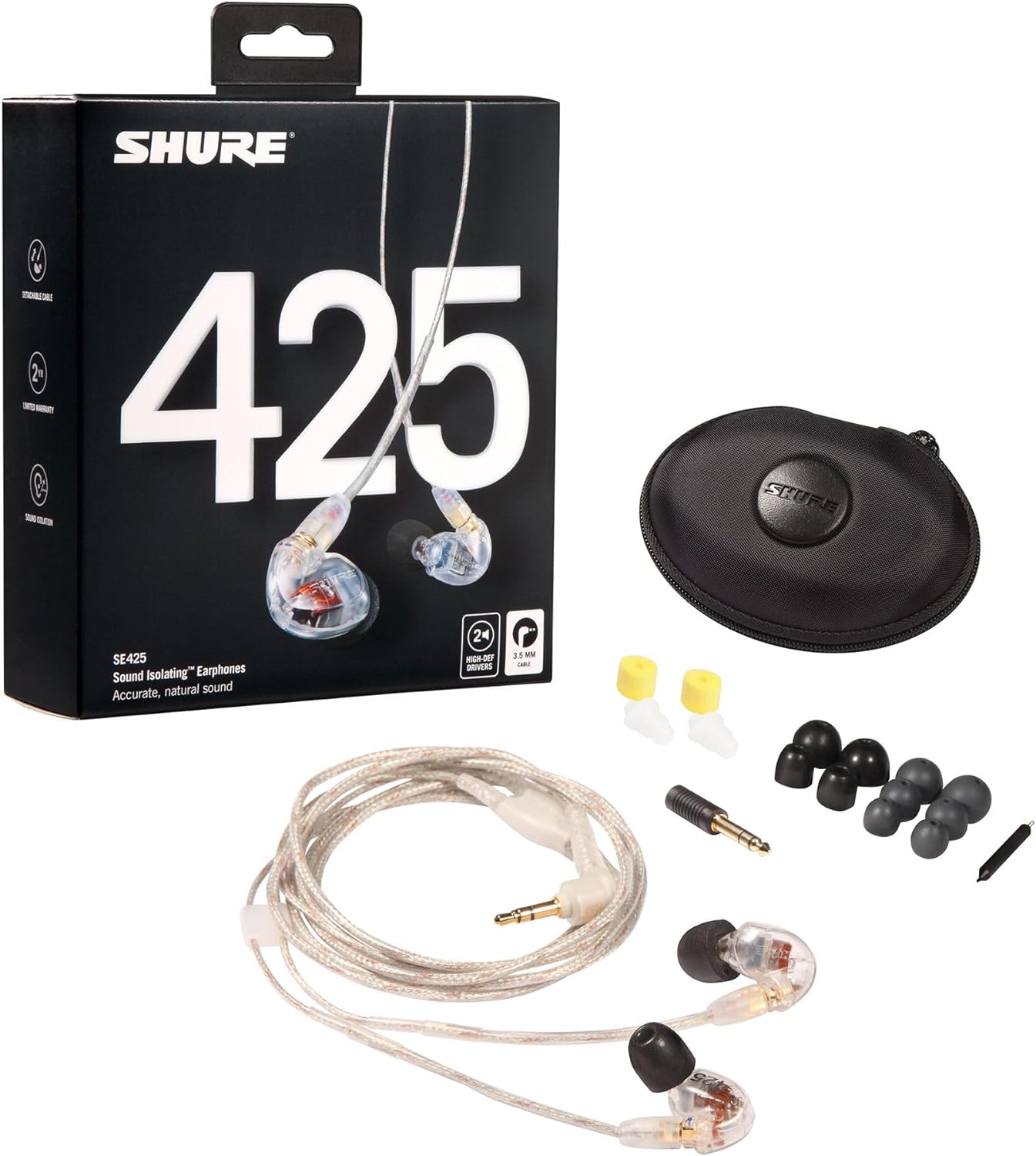 Shure SE425-CL Sound Isolating In-Ear Stereo Headphones (Clear)