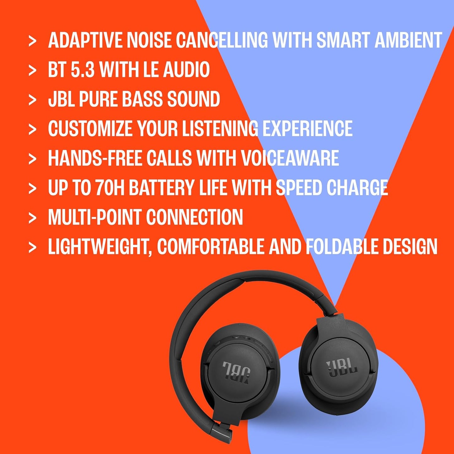 JBL Tune 770NC Adaptive Noise Cancelling with Smart Ambient Wireless Over-Ear Headphones