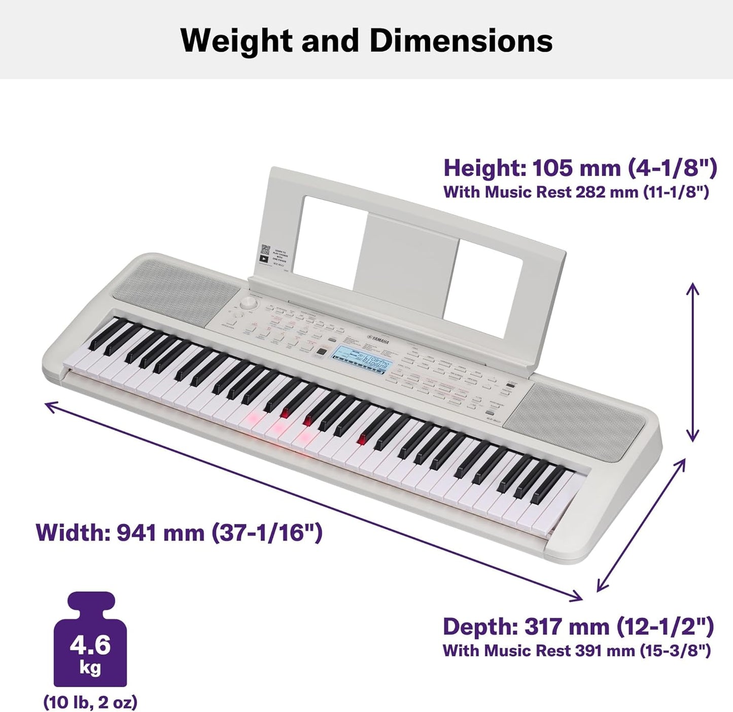 Yamaha EZ-310 61 Key Portable Keyboard with Lighted Keys with Music Rest, Power Adapter