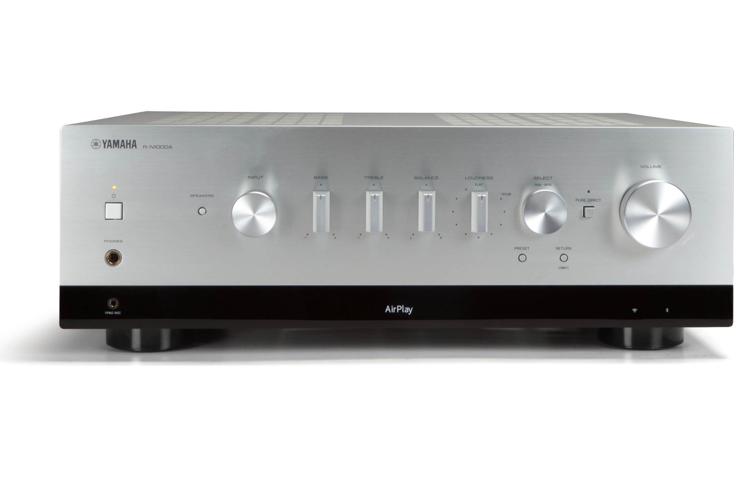 Yamaha R-N1000A Stereo Receiver with Wi-Fi, Bluetooth, Apple AirPlay 2, and HDMI Silver (Certified Refurbished)