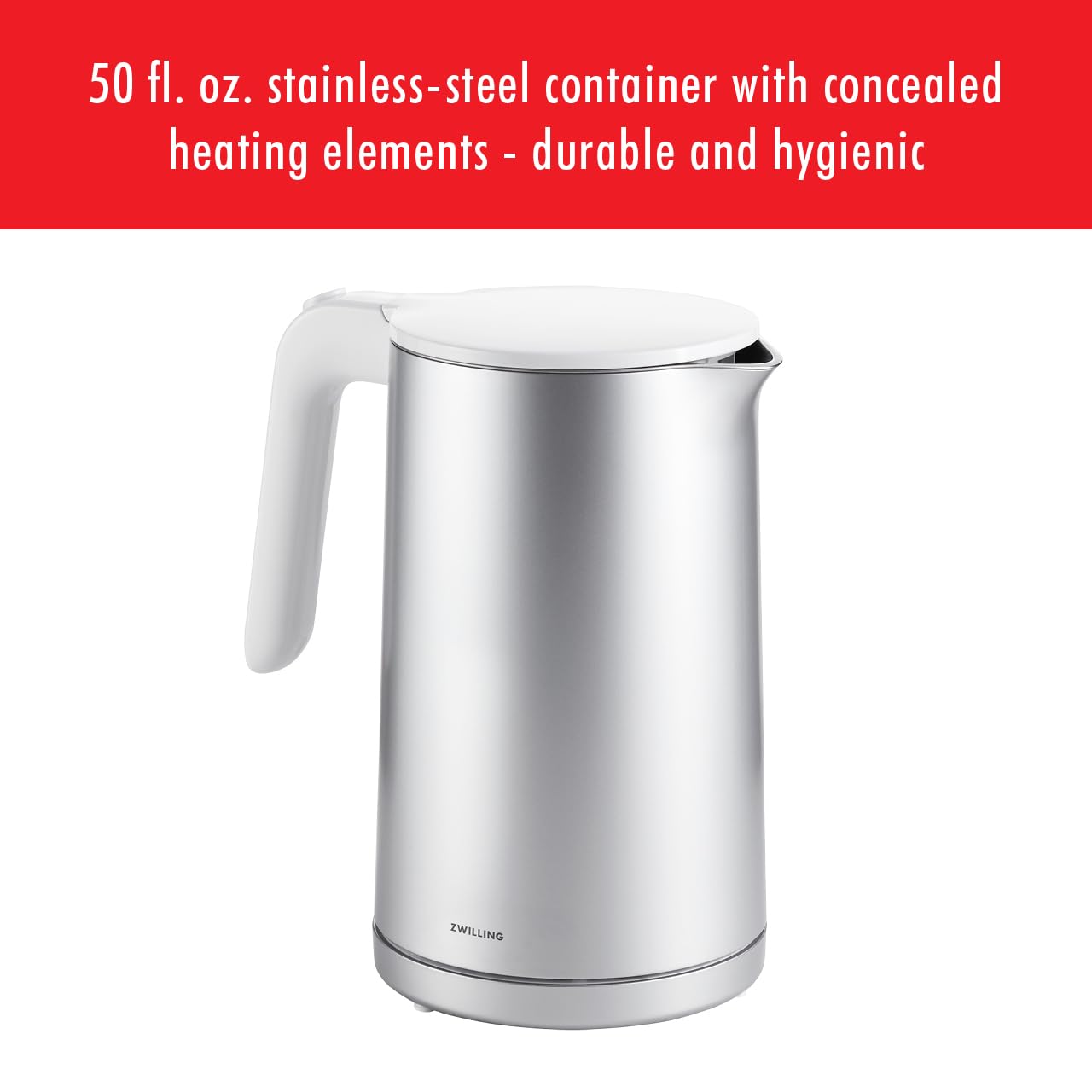 ZWILLING Enfinigy Cool Touch 1.5-Liter Electric Kettle, Cordless Tea Kettle & Hot Water, Silver