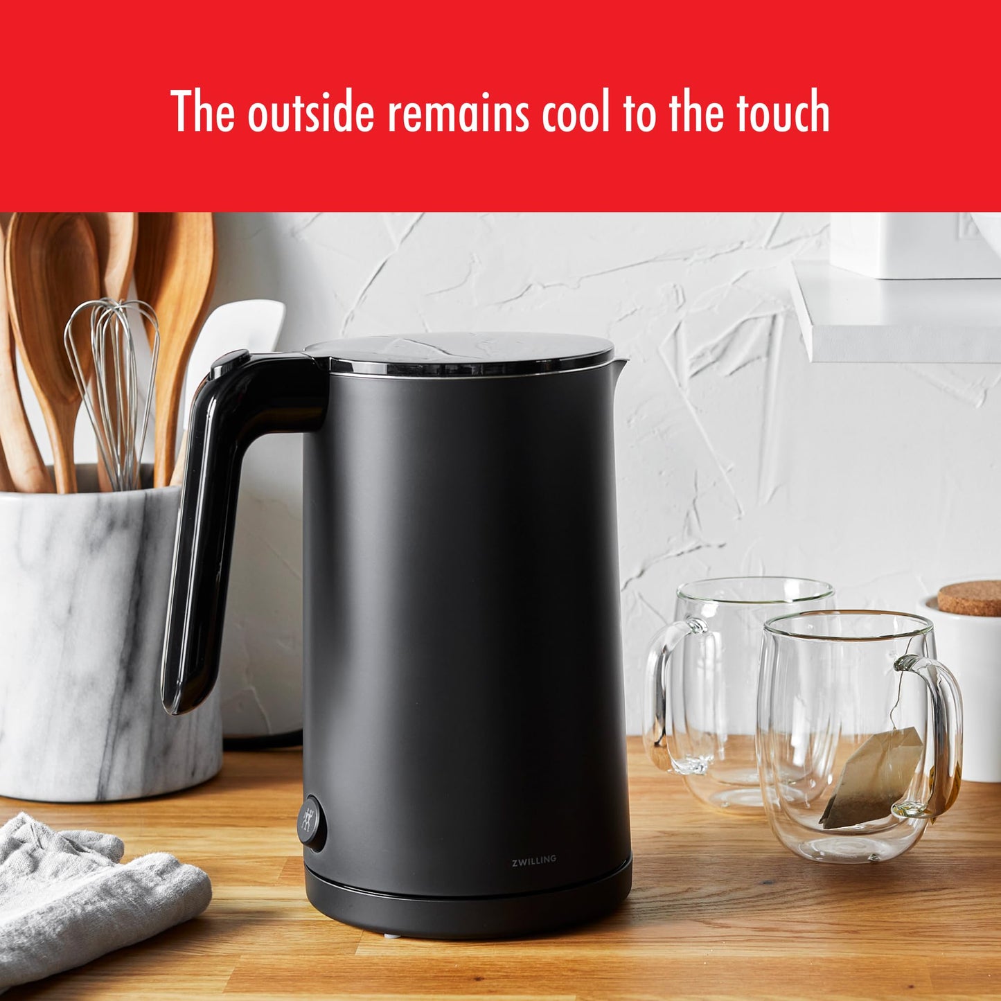 ZWILLING Enfinigy Cool Touch 1-Liter Electric Kettle, Cordless Tea Kettle & Hot Water - Black