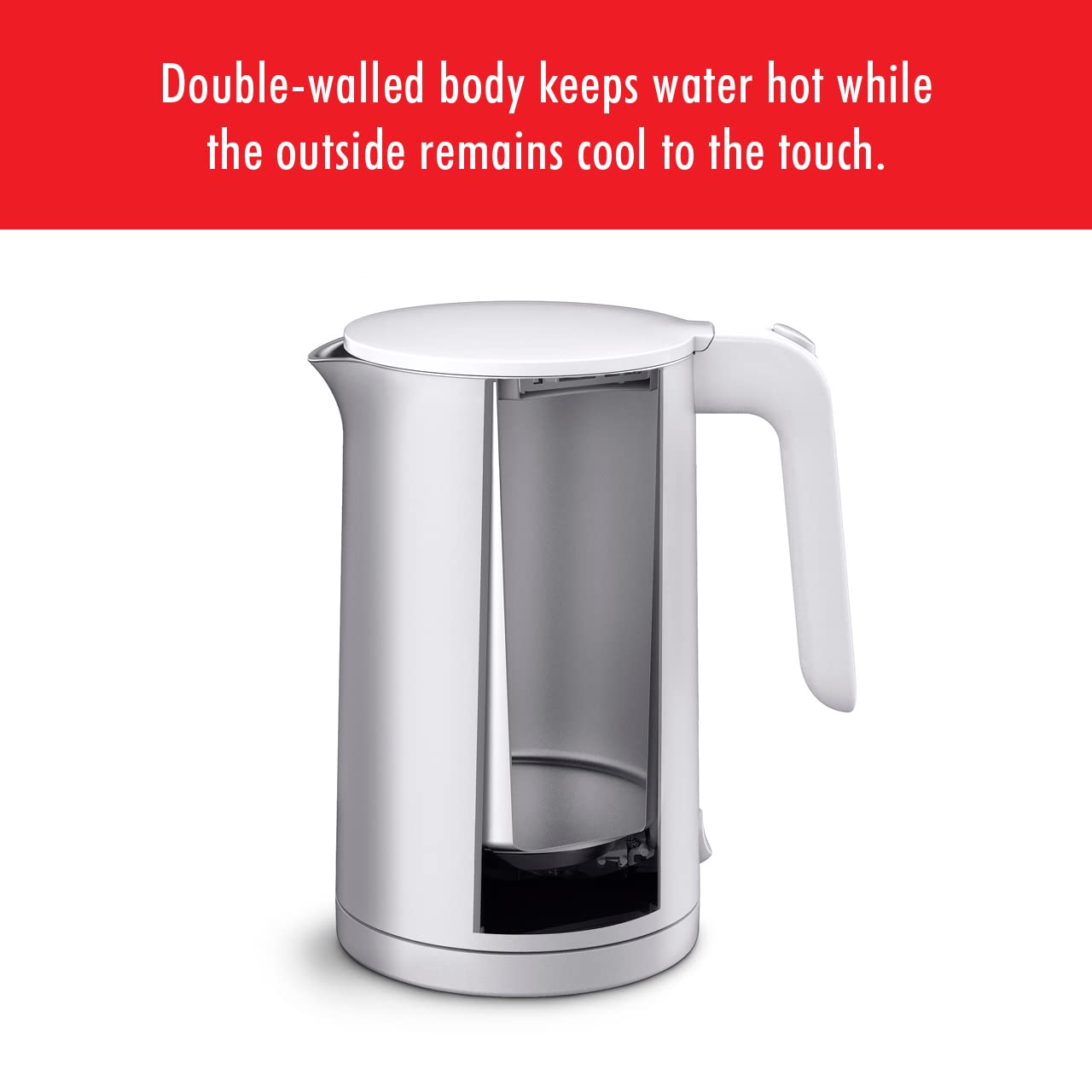 ZWILLING Enfinigy Cool Touch 1.5-Liter Electric Kettle, Cordless Tea Kettle & Hot Water, Silver